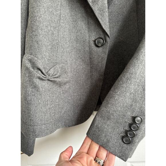 Talbots Kate Fit Wool Blazer Jacket grey pleated ruffel accents 4 - Picture 11 of 15